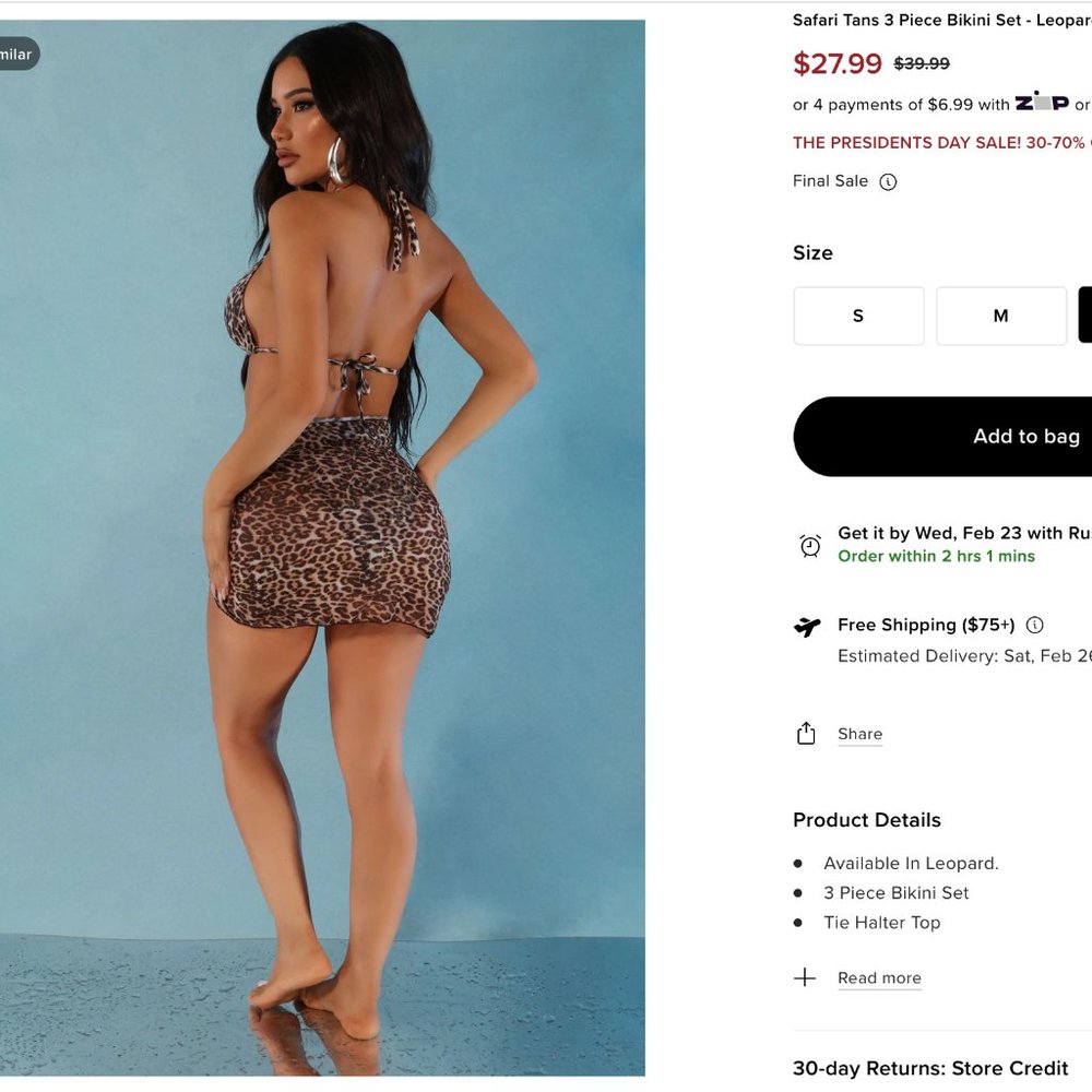 Fashion Nova Bikini- Safari Tans 3 Piece Bikini Set - Leopard - Picture 5 of 5